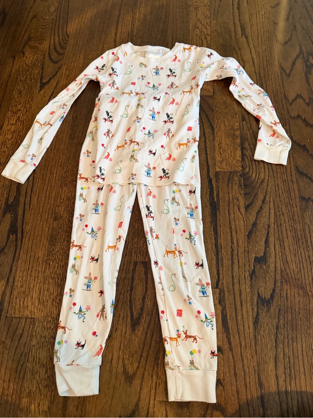 Cream Kids Long Sleeve Footie Pajama Set with Festive Animal Print